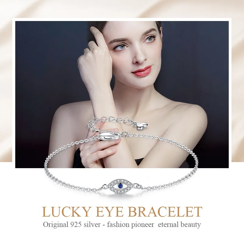 Kaletine Lucky Evil Eye Bracelet 925 Bracelet srebrne dla kobiet Blue Stone CZ Turkey Regulowane mężczyźni biżuteria KLTB099253X