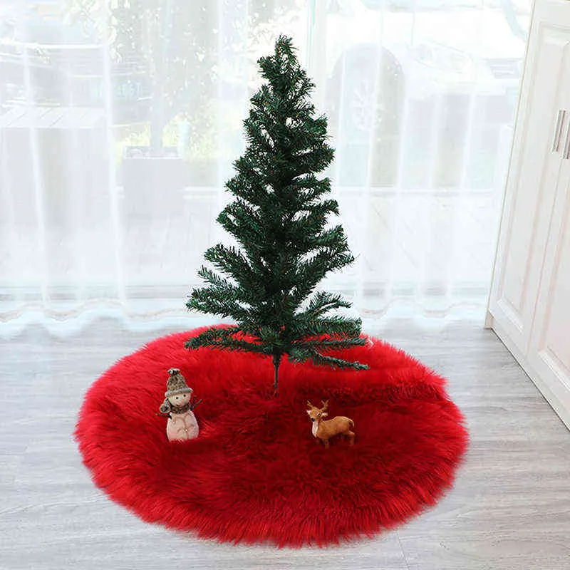 Fur Party Mat Tree Kjol Sheepskin Xmas Round Christmas Shaggy Tree Plysch Ornament för julgran kjol Hem Party Decor 211104