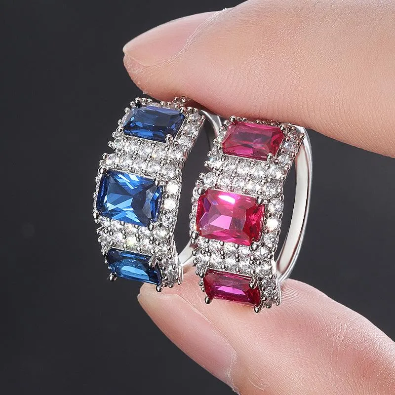 Cluster Ringen Shipei Luxe 925 Sterling Zilver Ruby Tanzanite Bruiloft Engagement Fijne Sieraden Vintage Wit Gouden Ring Voor Vrouwen W282p