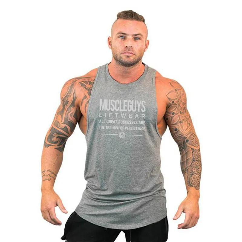 Muscleguys Gyms Tank Tank Homens em branco Bodybuilding Roupas Stringer Single Single Fitness Mens Tanktop Músculo Sem Mangas Colete 210421