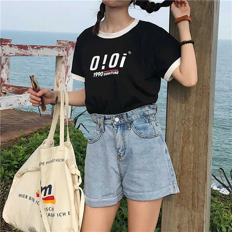 Camiseta de manga corta con letras para mujer Tops sueltos informales coreanos de gran tamaño camisetas Ins Goth femenino Harajuku T-shits ropa 210623