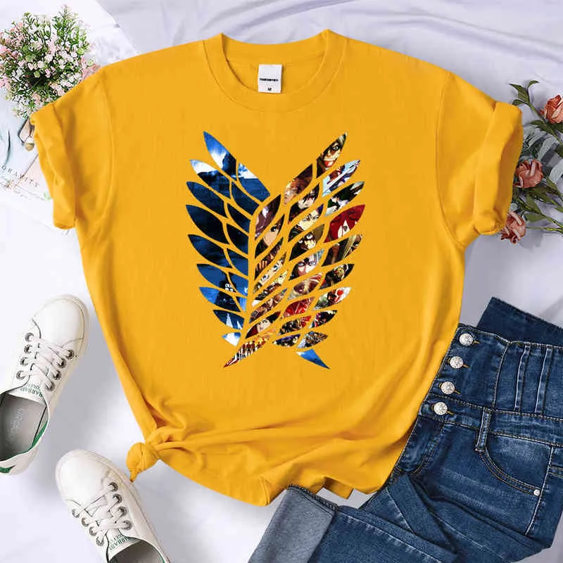 Anime Attack on Titan Wings of Liberty Print T-Shirts Women Simplicity O-Neck T-Shirt Oversized Summer Tops Brand T Shirt Female G220228