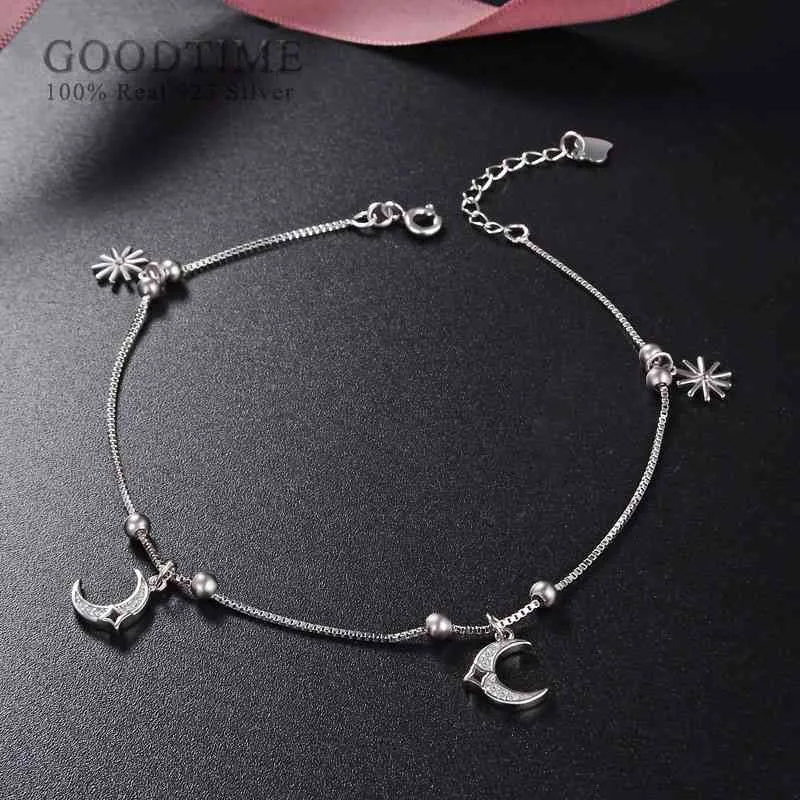 Mode femmes 100% 925 argent Sterling perle lune cheville cadeau femme dame pied bijoux accessoires pour la fête