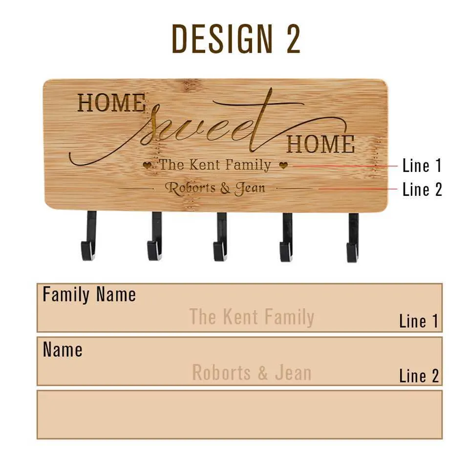Nom personnalisé personnalisé Cintre de clé en bois pour mur pratique crochet de ménage porte-arrière accessoires décoration de la maison 210626