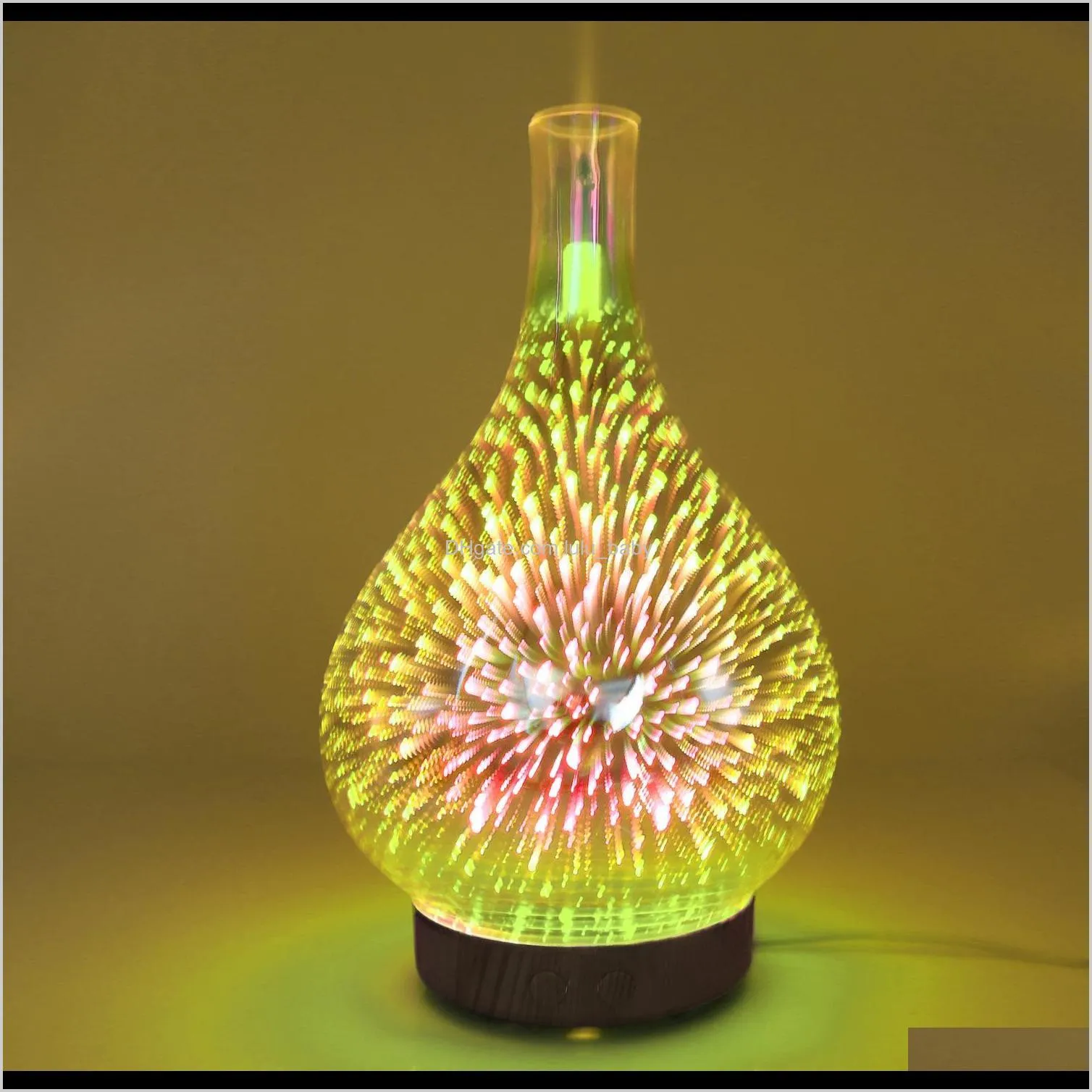 ultrasonic humidifier 3d fireworks glass vase shape air humidifier with led night light aroma oil diffuser mist maker