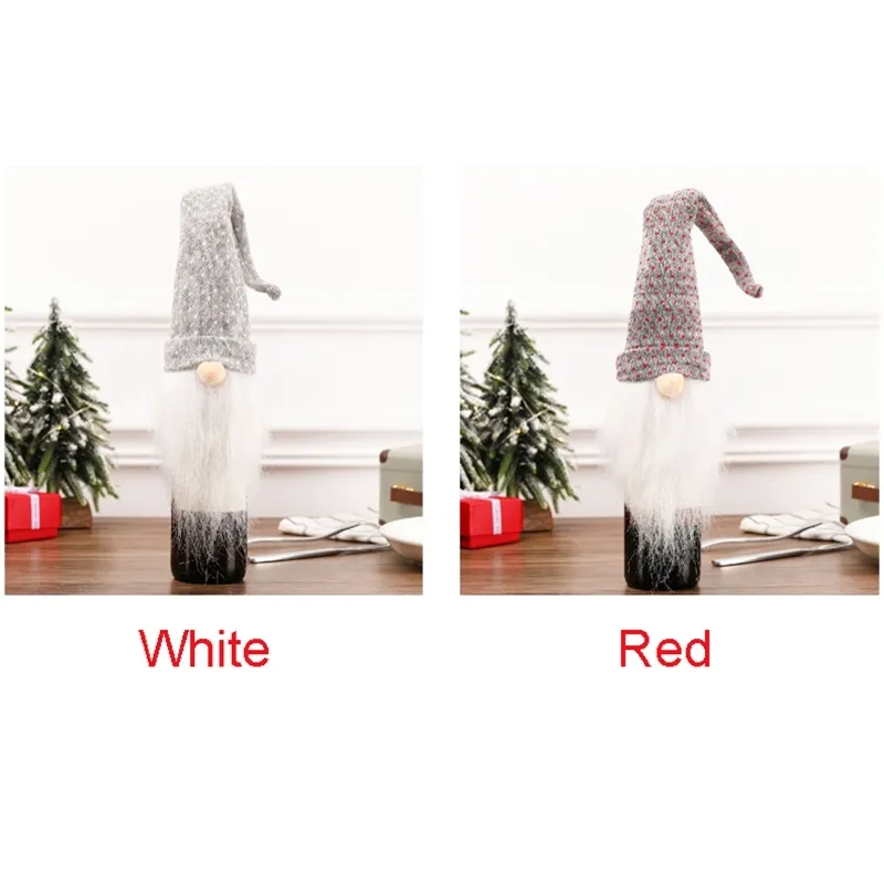 Christmas Cover Long Hat Plush Gnome Wine Bottle Cap Topper Holiday Dining Table Decorations Whole X2239B