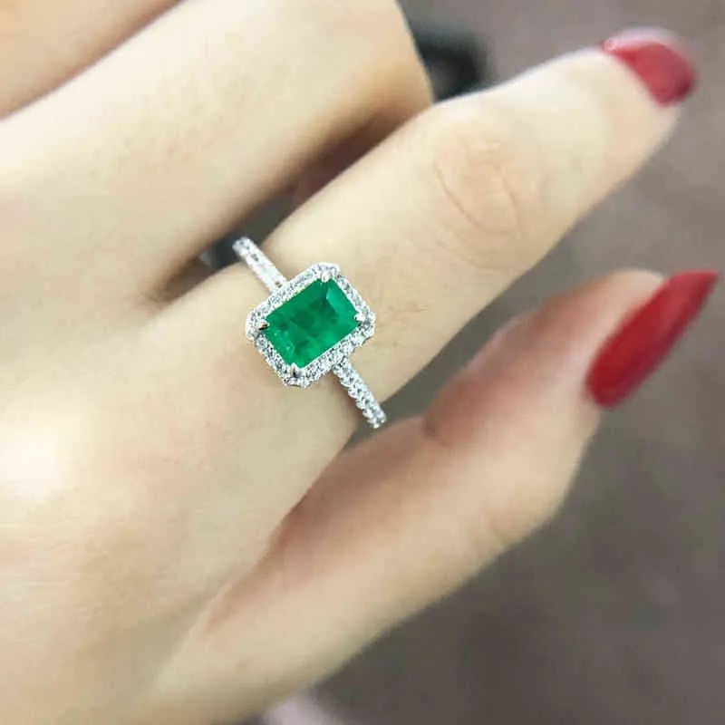 Wong Rain Vintage 925 Sterling Silver Emerald Diamonds Gemstone Mariage Bague de fiançailles Fine Bijoux en gros Drop 211217