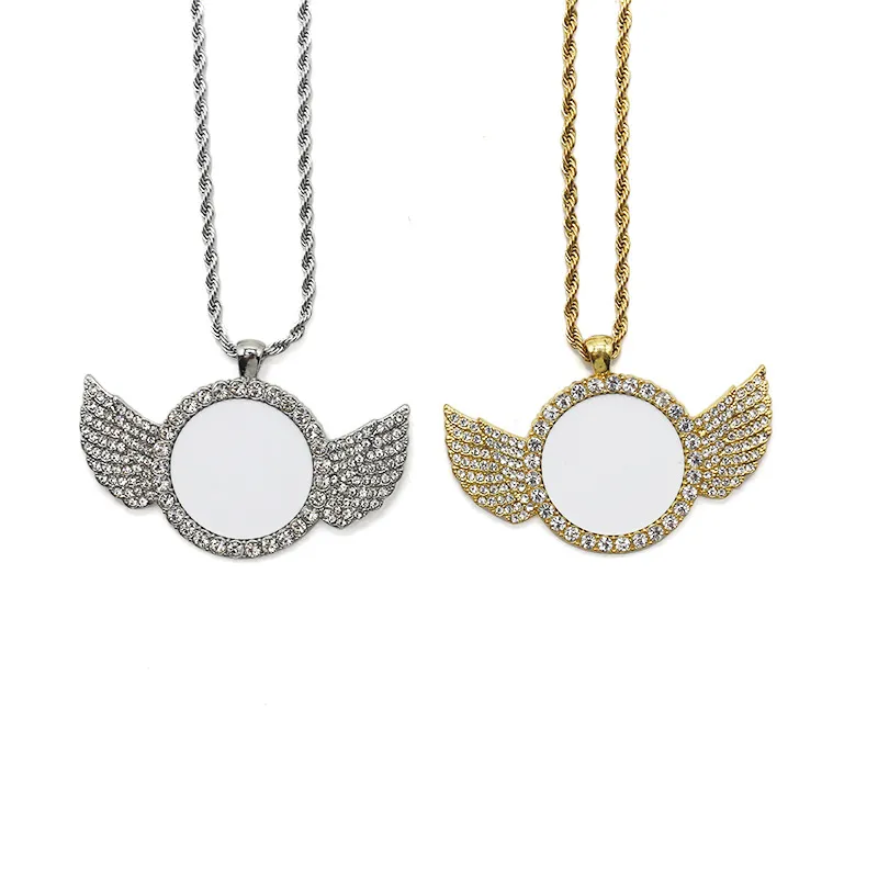 3 pièces sublimation blanc aile d'ange colliers pendentifs en métal impression par transfert de chaleur collier de sublimation