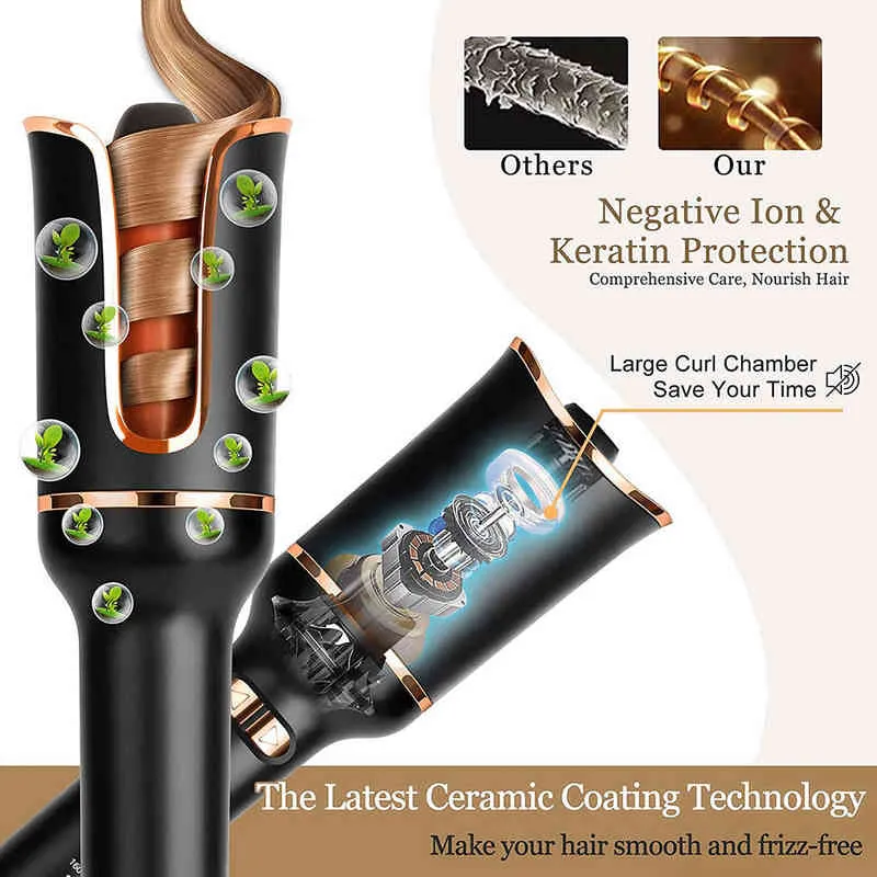 Hair Curler Iron Automatic with Tourmaline Ceramic Heater and Led Digital Mini Portable Air Wand 220304
