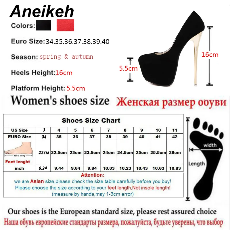 Aneikeh Big Size 41 42 43 44 45 Décolleté sexy Scarpe da donna Fetish Scarpe con tacco alto Stripper Flock Pumps 16 cm Zapatos Mujer 220226