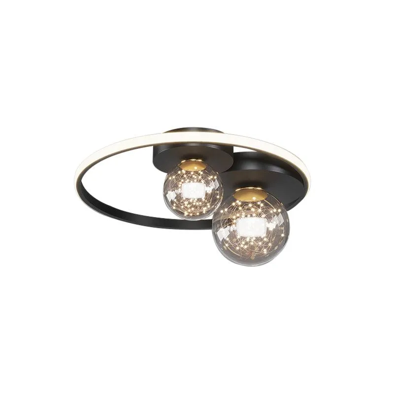 Plafoniere Moderna Lampada a Led con Lampadario a Sfera in Vetro Rotondo Nero Dimmerabile Camera da Letto Soggiorno Cucina Decorazione Interna322j