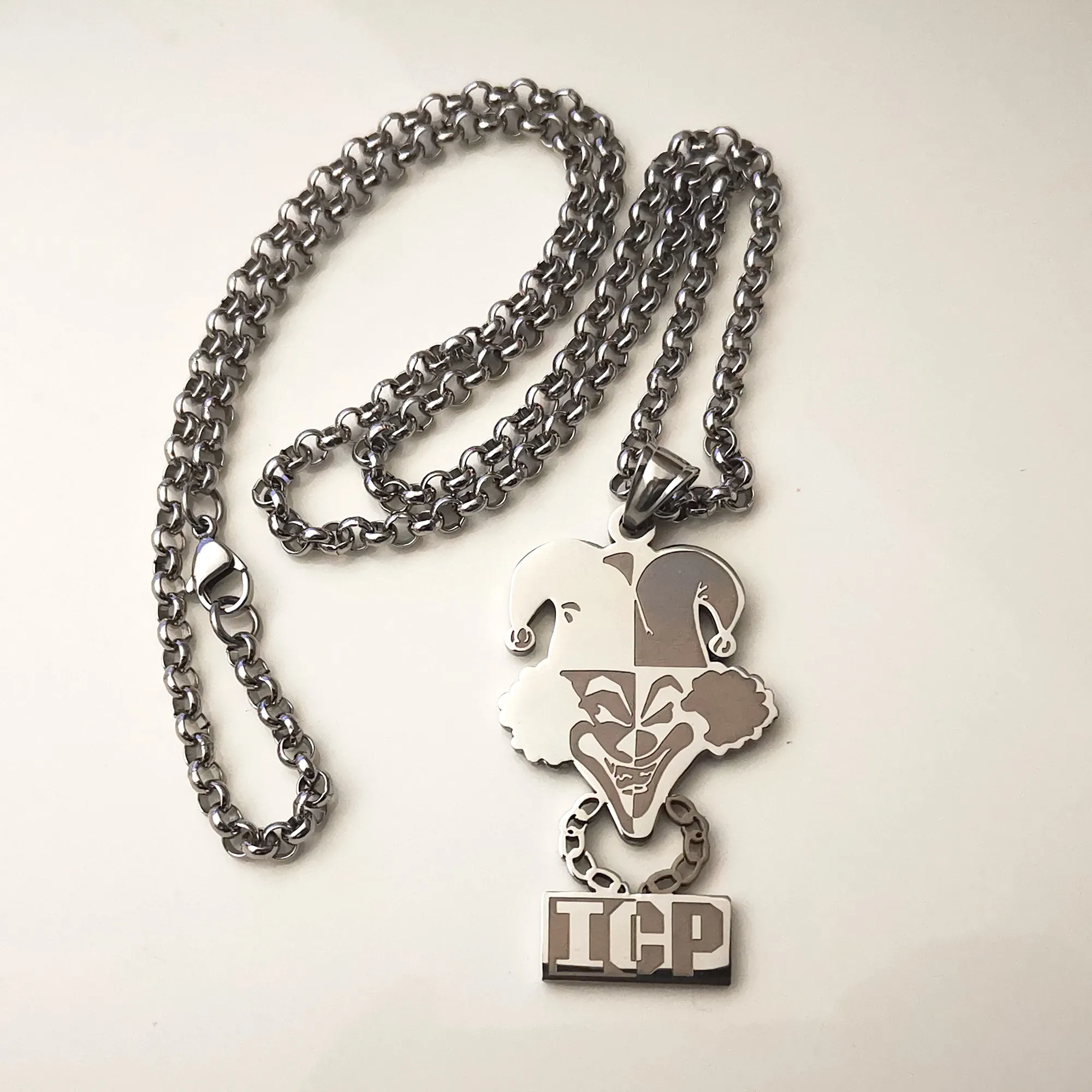 Collier à breloques en acier inoxydable, argent poli, CLOWN TWIZTID, 4mm, 24 pouces, chaîne Rolo Jugallo pour hommes, 1810