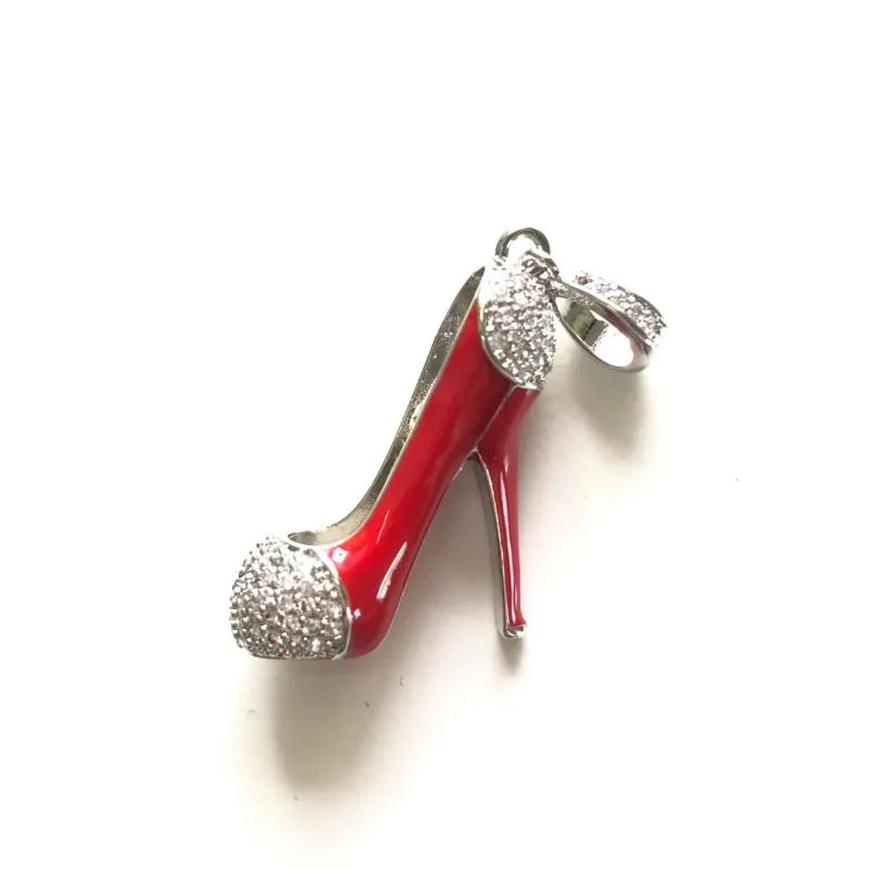 Charms 3D Red High High Choes for Women Bracelet Bracelet Ожерелье для кубических велосипедных ювелирных аксессуаров из циркония Whole302a