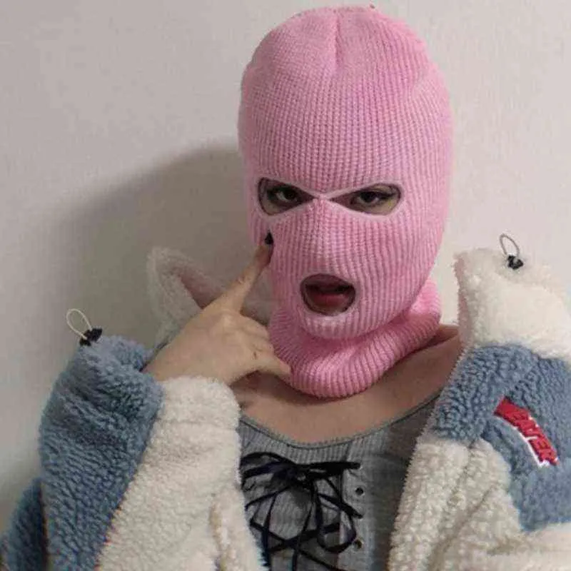 Knitted 3 Hole Face Ski Mask Adult Winter Balaclava Warm Knit Full Face Mask for Outdoor Sports Color Optional Y21111
