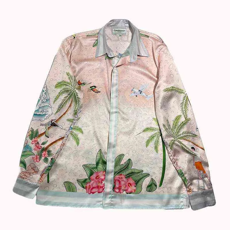 Wysokiej jakości męska koszula Casablanc Style Surf Club 22SS Wave Gradient Flower Silk Długi rękaw Koszulki