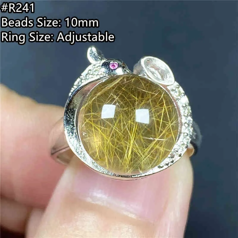 Big Natural Gold Rutilated Quartz Ring voor Vrouwen Man Geluk Kralen Zilveren Wealth Crystal Gemstone Verstelbare Sieraden AAAAA 211217