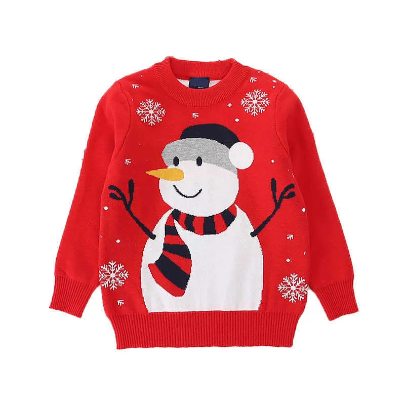 Autumn Baby Girls Sweaters Coat Kids Knitting Pullovers Children Snowman Print Long Sleeve Tops Boys Winter Christmas Sweaters Y1024