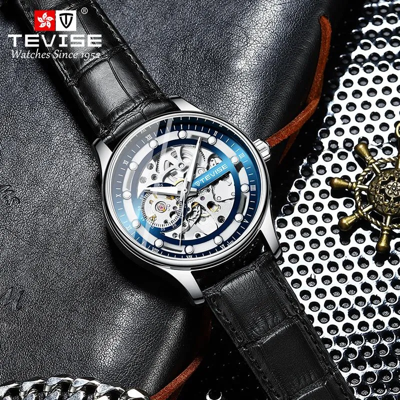 Автоматические механические мужские часы со скелетом, кожаный ремешок, мужские часы, верхние наручные часы, наручные часы315p