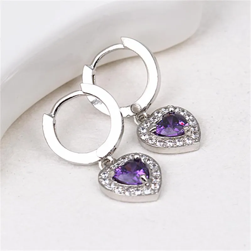 Pendientes de plata con pasador, hebilla para oreja, encanto de personalidad, temperamento, colgante de corazón inteligente salvaje con incrustaciones de circón, joyería femenina 2851