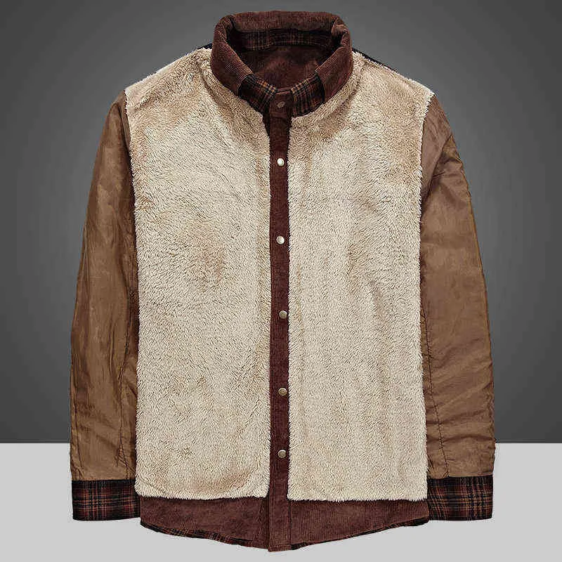 Vinterjacka män tjockare varma fleece-skjortor rockar 100% bomullsplida flanell militära kläder chaquetas bombre storlek m-4xl 220118
