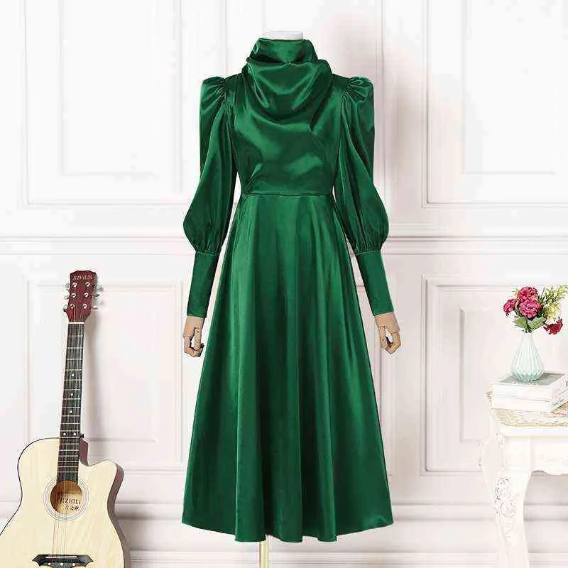 ZANZEA Vintage Women Elegant Heaps Collar Sundress Long Puff Sleeve Satin Dress Autumn Holiday Party Tunic Kaftan Slim Vestidos Y1204