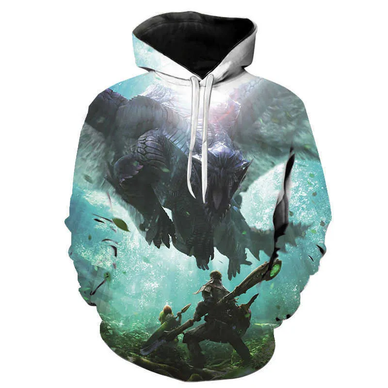 Anime hoodies monster jägare 3d tryckt tröja män kvinnor casual streetwear hoodie hajuku barn pojke flicka punk toppar kläder g1019