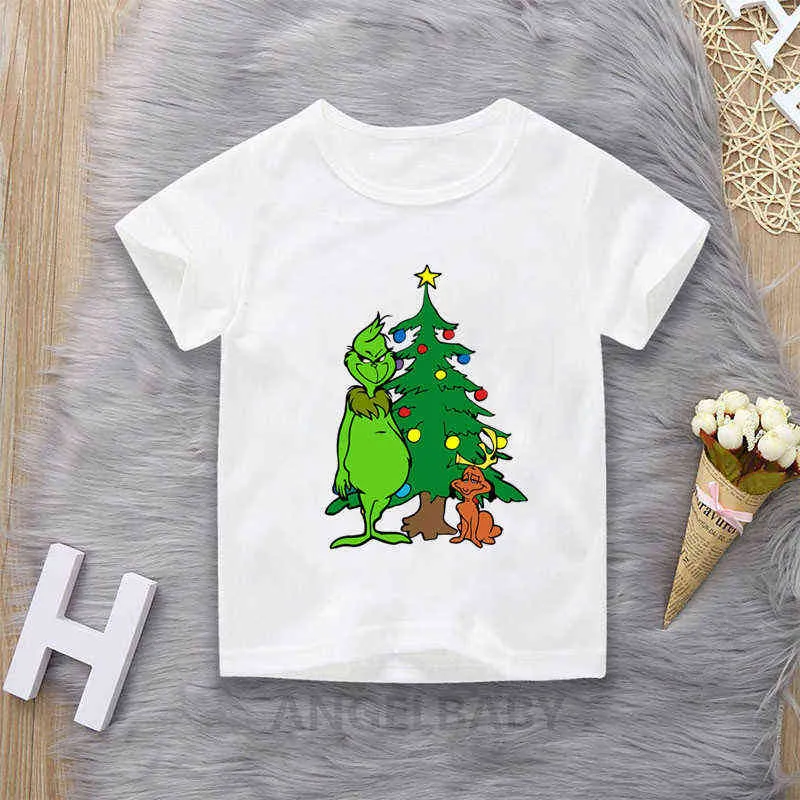 Grinch Kadeh Merry Christmas Karikatür Baskı Çocuk T-Shirt Kız / Erkek Komik Bebek Giysileri Çocuklar Yaz Tops Tshirt Erkek Giyim G1224