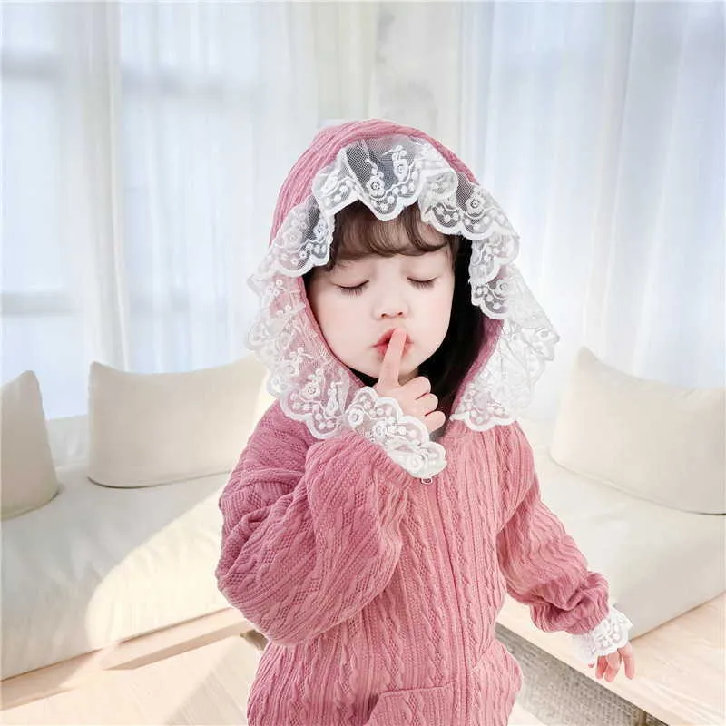 Pigiama bebè primaverile Set pigiama in pizzo blu rosa con cappuccio Abiti da casa Sleep Swear Abbigliamento bambini E8052 210610