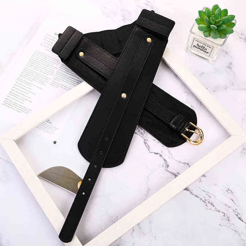 Women Black Wide Belt Elastic Gold Pin Buckle Leather Belts For Female Lady Dress Coat Waist Corset Strap Cummerbund AA220310186s7816199