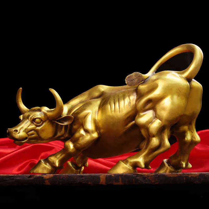 100 laiton taureau Wall Street bétail Sculpture cuivre vache Statue mascotte artisanat exquis ornement bureau décoration cadeau d'affaires H19765198