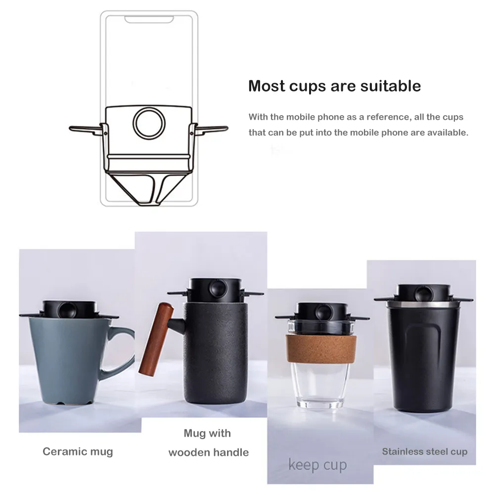 Filtro per caffè Portagocce portatile in acciaio inossidabile Cestini per imbuto Infusore riutilizzabile e gocciolatore