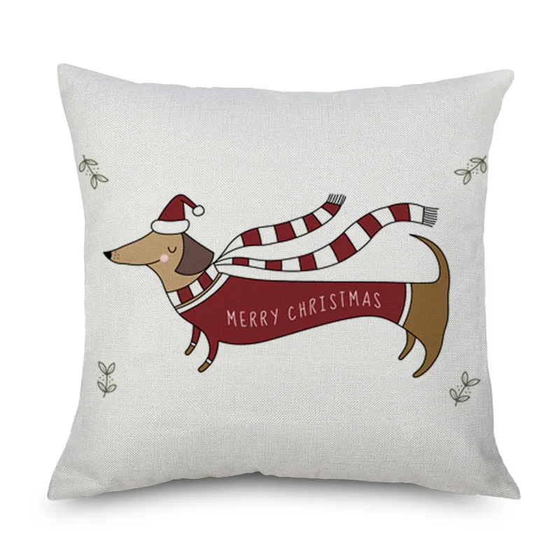 Merry Christmas Dachshund Sausage Dog Cushion Cover Hand Painting Dogs Cushion Covers Sofa Throw Decorative Linen Pillow Case4731514