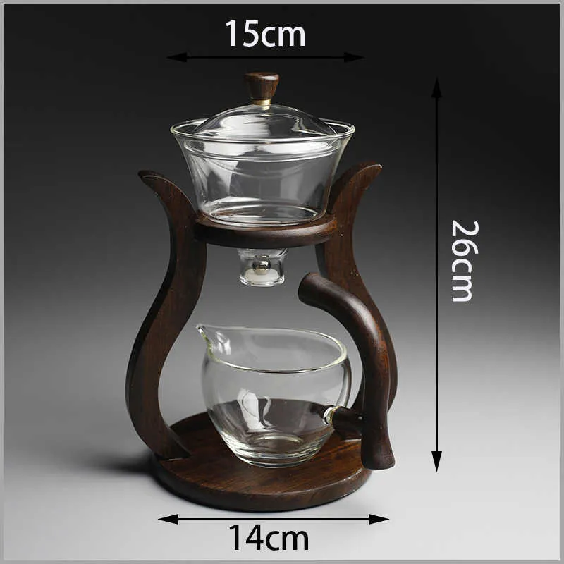 Värmebeständig glas Tea Set Magnetiskt vattendirigering Roterande skyddsskål Semi-automatisk tillverkare Lazy Pot Kungfu 210724