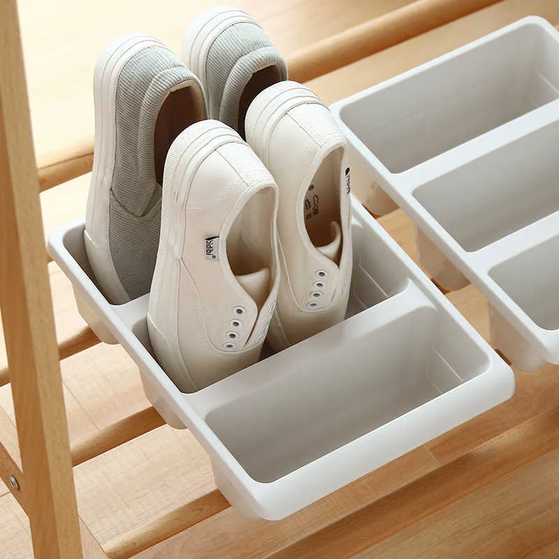 Wbboom casa três sapatos cremalheiras plástico japonês caixa de armazenamento de sapato espaço organizador armário armários recipiente criativo 2109313b