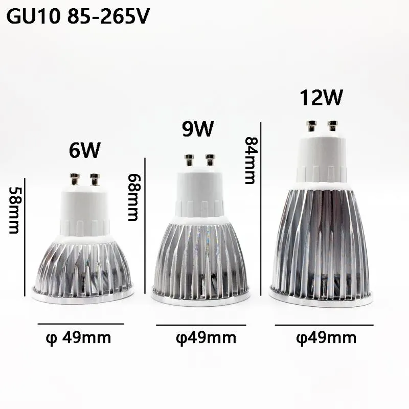 Bulbes super lumineux Gu10 ampoule dimmable 110V 220V Chauffeur chaud blanc frais 85-265V 6W 9W 12W COB LAMP LED Spotlight291E
