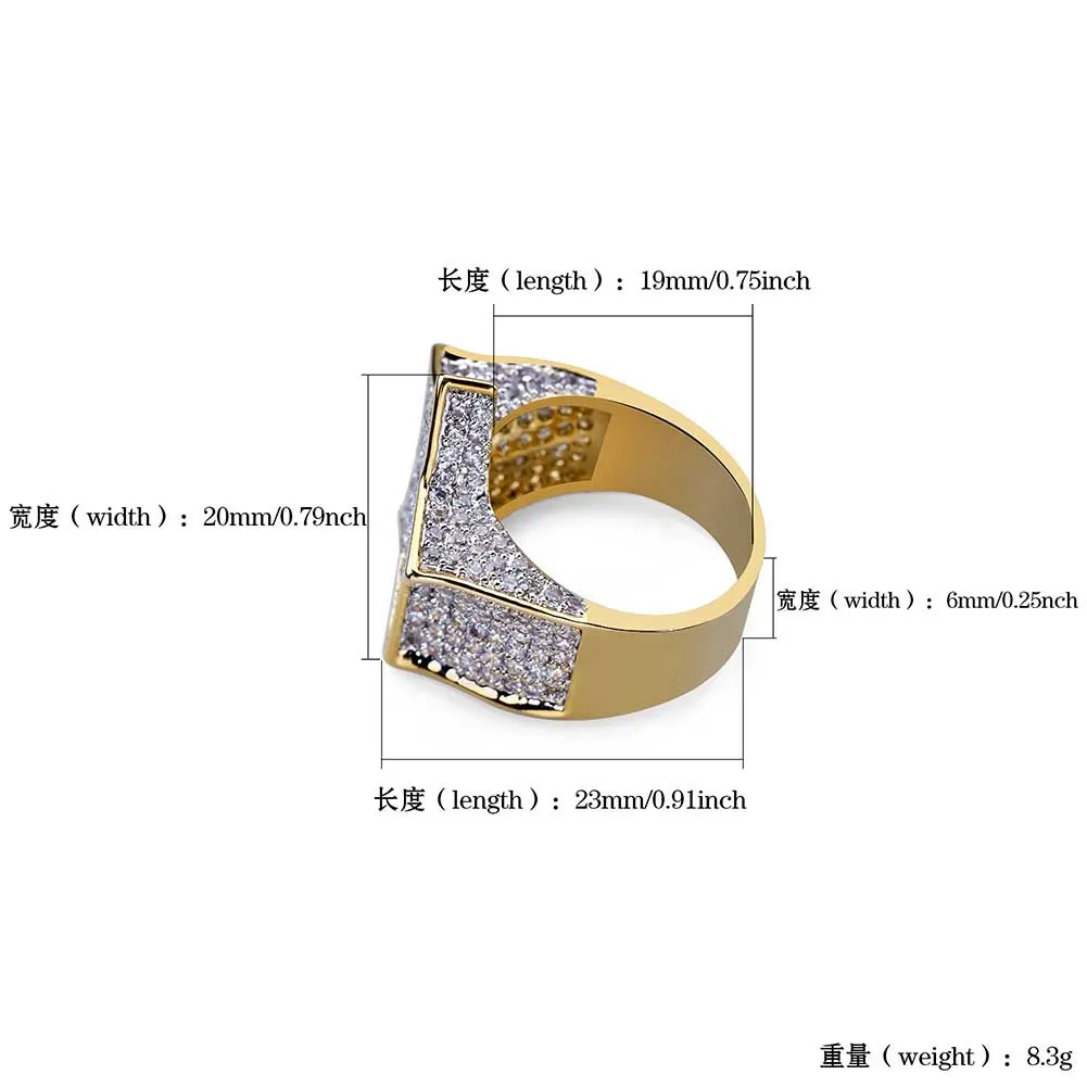 ヒップホップ CZ キュービックジルコン幾何学的な指リングバンドアイスアウトホワイトゴールドブリンブリンバゲットダイヤモンドリング女性男性ボーイフレンド高級バレンタイン誕生日ジュエリーギフト