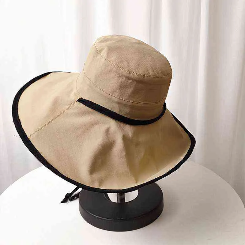 Mulheres Verão Dupla Sol Hat Chapéu Elegante Grande Brim Grande Brim O Dobrável Anti-UV Praia Sol Chapéus Flat Caps G220301