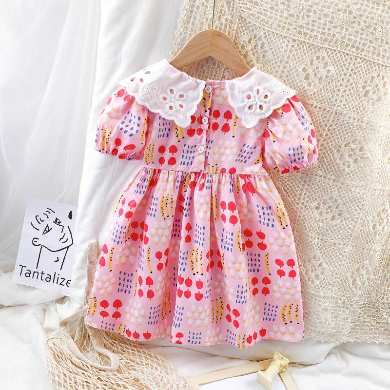 Baby Mädchen Kleid 2021 Niedliche Prinzessin Stil Sommer Kinder Kleidung Kinder Print Kurzarm Geburtstag Kleider 2-6 Jahre Vestidos q0716
