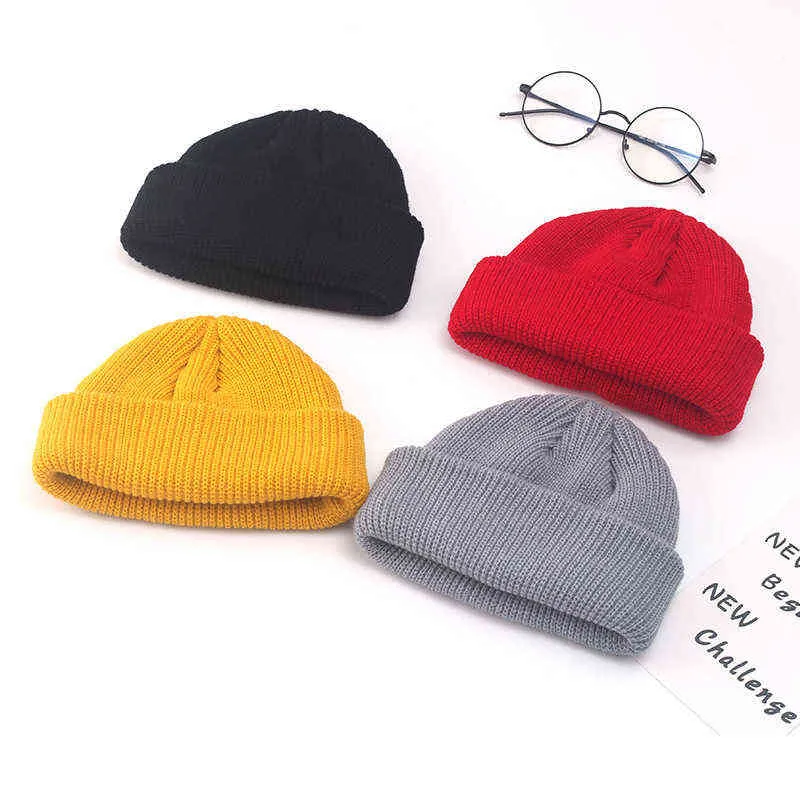 Inverno Quente Casual Skullcap Casual Linha Curta Hip Hop Hap Adulto Homens Beanie Lã De Malha Beanie Capulhe Cap Elástico Chapéus Unisex Y21111