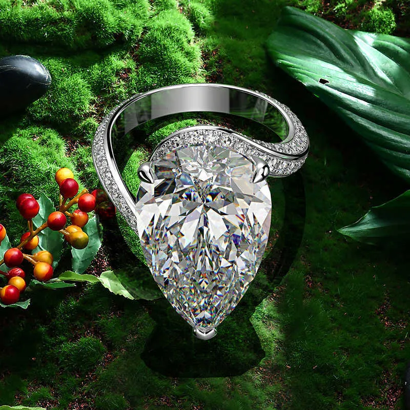 Oevas Luxury 100 925 Sterling Silver Created Moissanite Gemstone Wedding Engagement Diamonds Ring Fine Jewelry Whole3526600