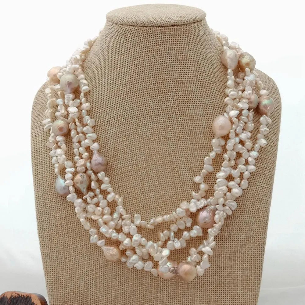 YYGEM Luxe Stijl 20 '' White Keshi Pearl Purple Sweetwater Flameball Baroque Chokers Necklace
