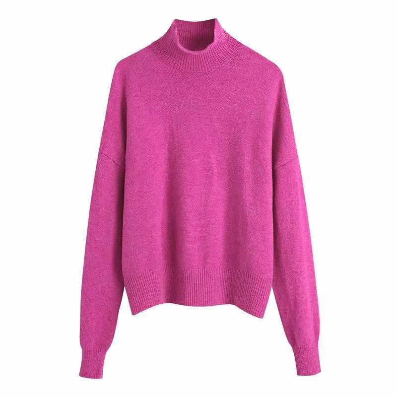 Za Women Sweater Pullover Autumn Fashion Simple Half High Neck Cotton Warm Casual Street 211007