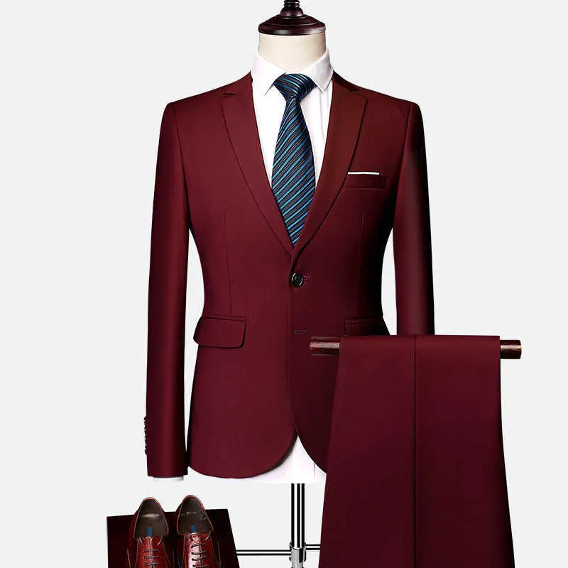 Two Piece Suit, Men's Tailored Red Purple mens Tuxedo,two Set,men Suits,suit Men X0909