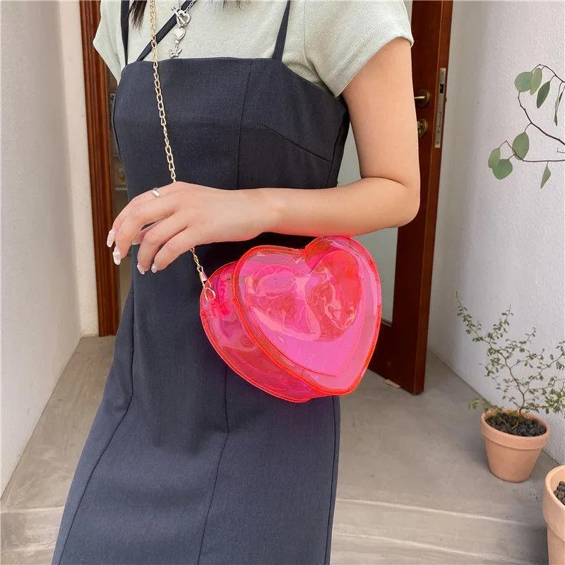 Evening Bags Women's Shoulder Crossbody Bag Small Heart Pure Color Transparent Jelly Metal Chain Whole 2021 Fashion Sweet260t