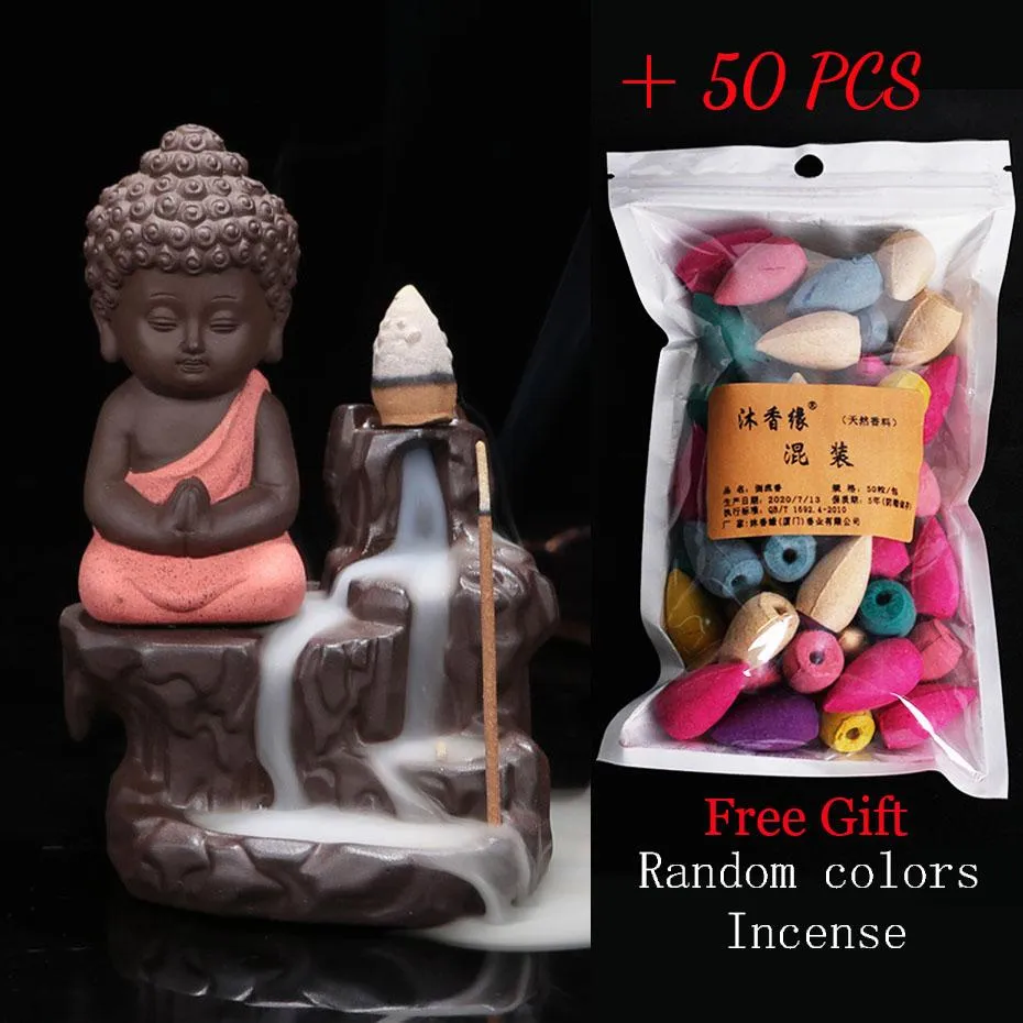Cônes d'encens à reflux, 50 pièces, brûleur à reflux, Statue de bouddha, encensoir en céramique, arôme de fumée, Zen Room Joss Holder309Y