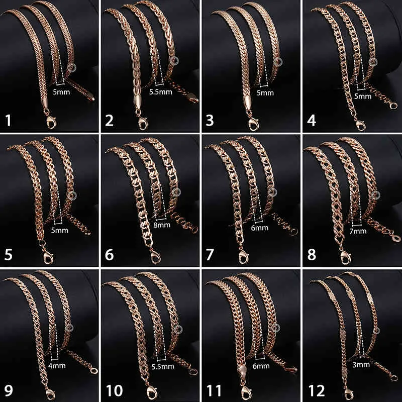Fanshion Rose Gold Necklace chain Curb Weaving Rope Snail Link Beaded Chain for Men Women Classic Jewelry Gifts CNN1B