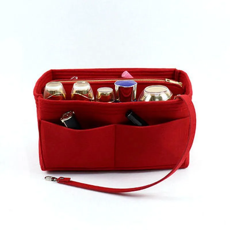 Organizer trucco in feltro borsa interna da viaggio Borsa cosmetica portatile con cerniera Borsa trucco Borse da toilette mai piene3363