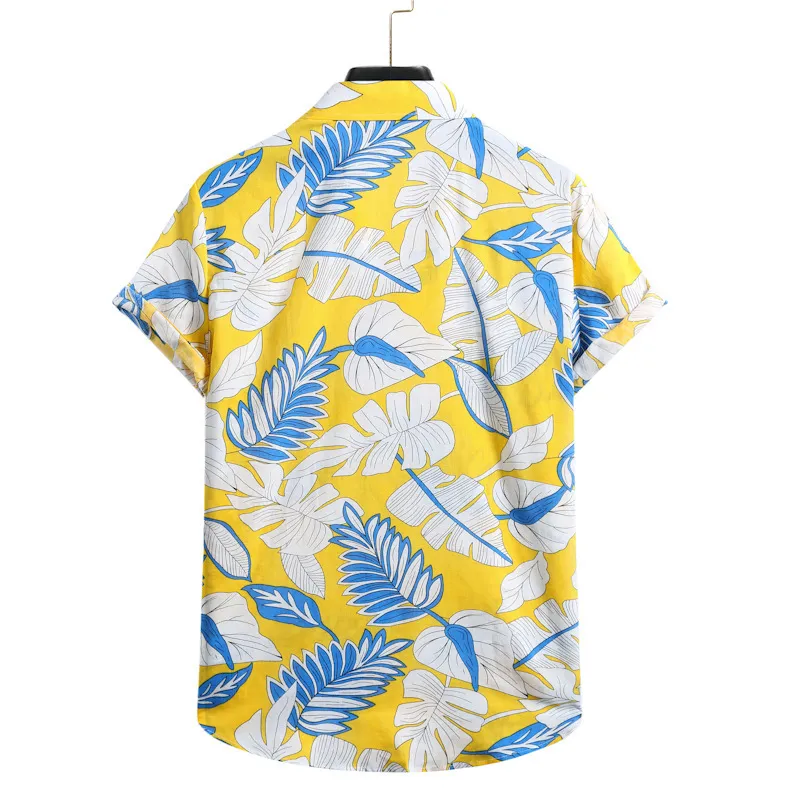 Folha Impressão Camisas Homens Manga Curta Mens Casuais Aloha Camisa Praia Feriado Hawaiian Camisas Verão Marca Aconchegante Estilo étnico Camisa 210524