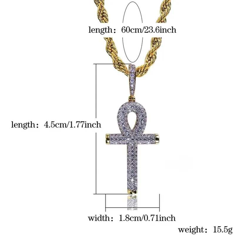 TOPGRILLZ Solid Back Ankh Cross Collana Uomo Hip Hop Collane con ciondolo Iced Out AAA + Bling CZ Stone Regali Drop 220217