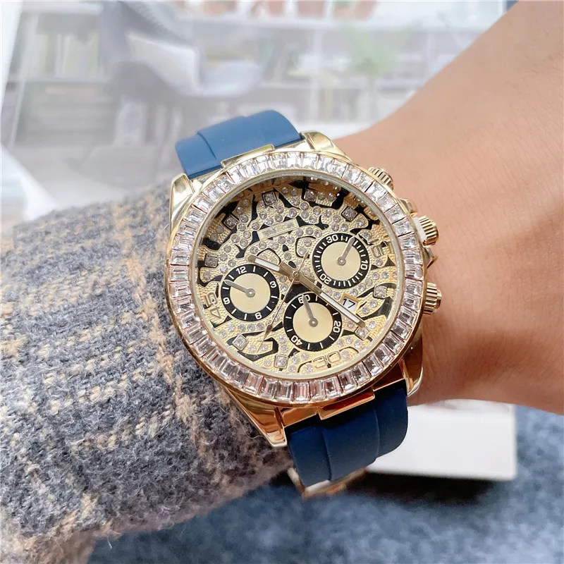 Brand Watches Men Women Leopard Crystal Diamond Style Rubber Strap Quartz Wrist Watch X184246H